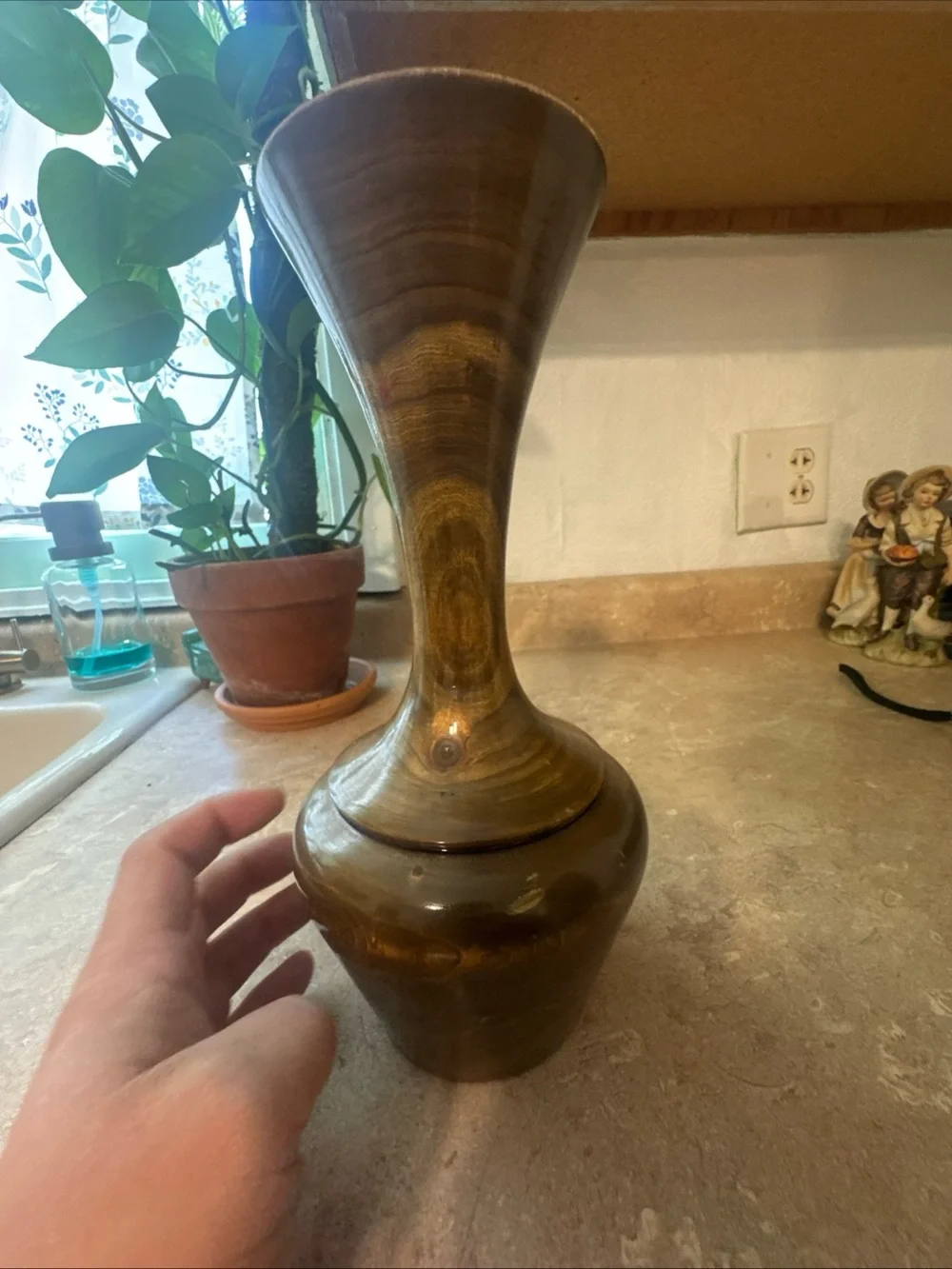 turned wood vase handcrafted by artist Walt Whitney From Lake Oahe Driftwood MCM